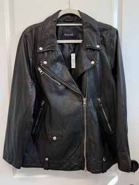 NWT Madewell Oversized Leather Motorcycle Jacket Black Size XL